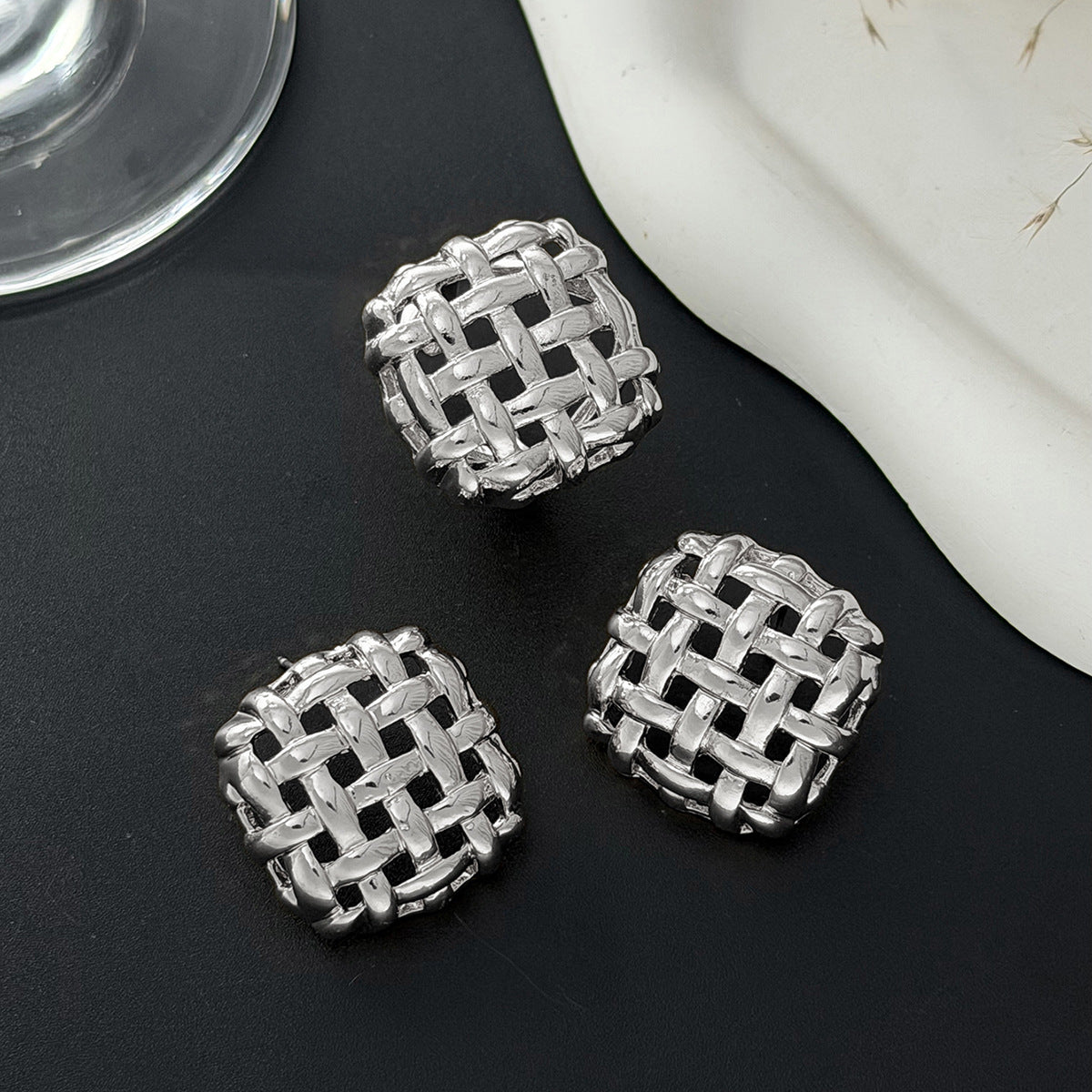 Planderful Vienna Verve Woven Metal Earrings And Ring Set For Women Bold Statement Jewelry