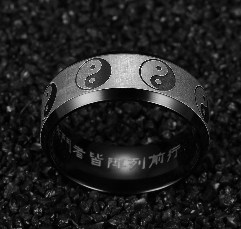 Chinese Style Jewelry Bagua Ring for Men Stainless Steel