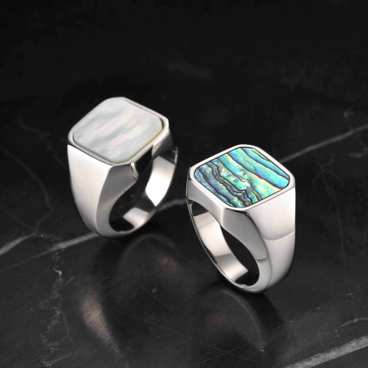 Stainless Steel Abalone Shell White Shell Casting Ring