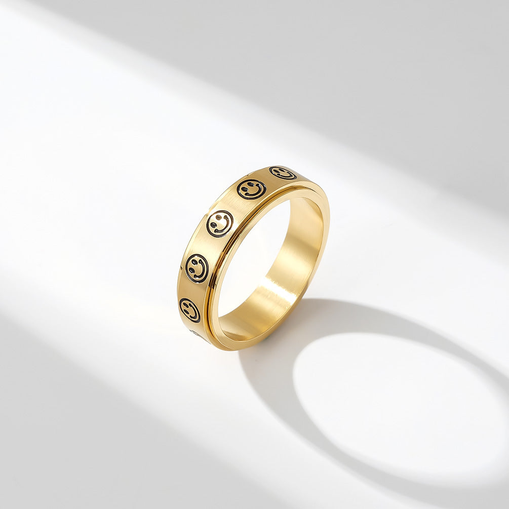 INS Japan and South Korea Smiley Face Rotatable Ring for Men
