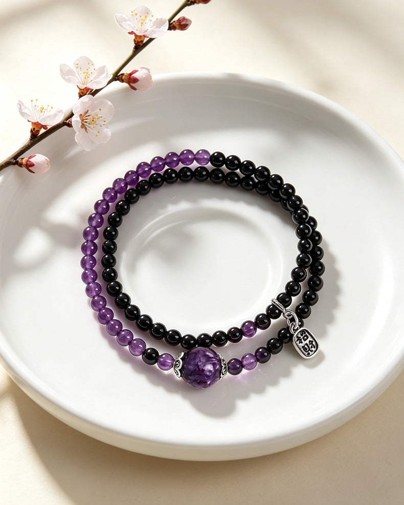 Amethyst Obsidian Crystal Dragon Bracelet