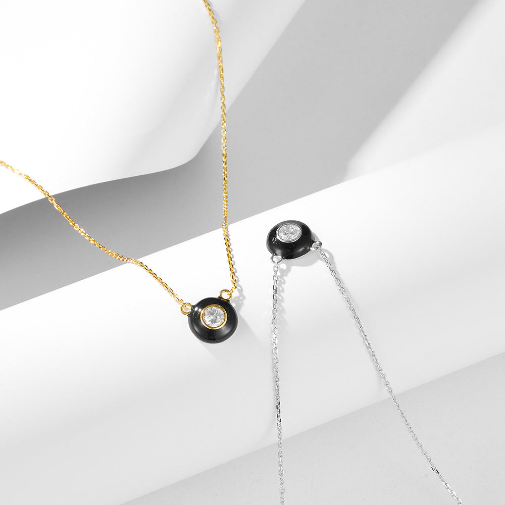 Sense Oil Drop Necklace 925 Sterling Silver Retro Round Single Diamond Zircon
