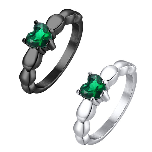 Ring Stainless Steel Green Zircon Heart Ladies