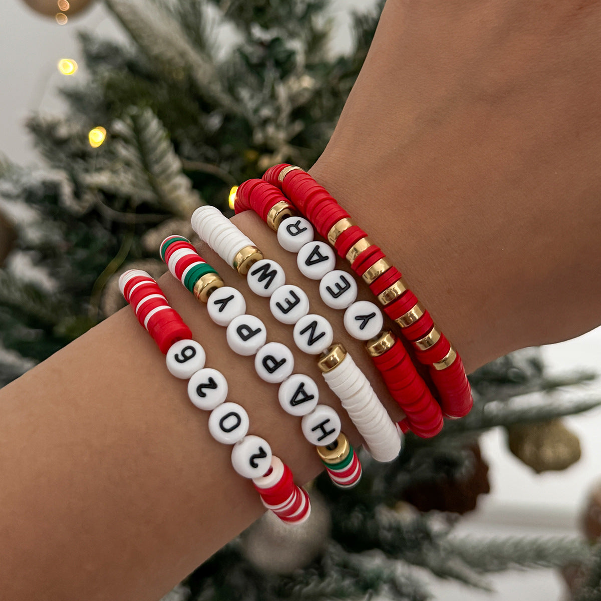 Planderful Collection Vienna Verve Elastic Beaded Christmas Bracelet For Women Gift For Her Festive Statement Jewelry