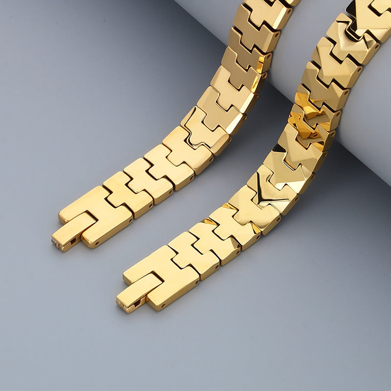 Planderful Men Arrow Bracelet 18K Gold Tungsten Steel