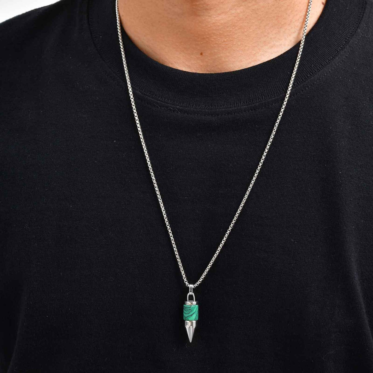 Planderful Mens Pendant Necklace Round Bullet Gemstones
