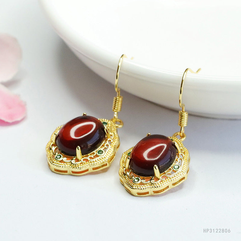 Blood Amber Vintage Drop Earrings