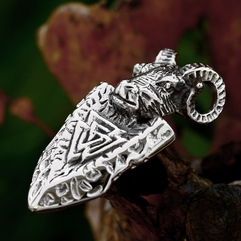 Retro Titanium Steel Viking Triangle Rune Pendant for Men - Wholesale European & American Inspired Sheep Head Design