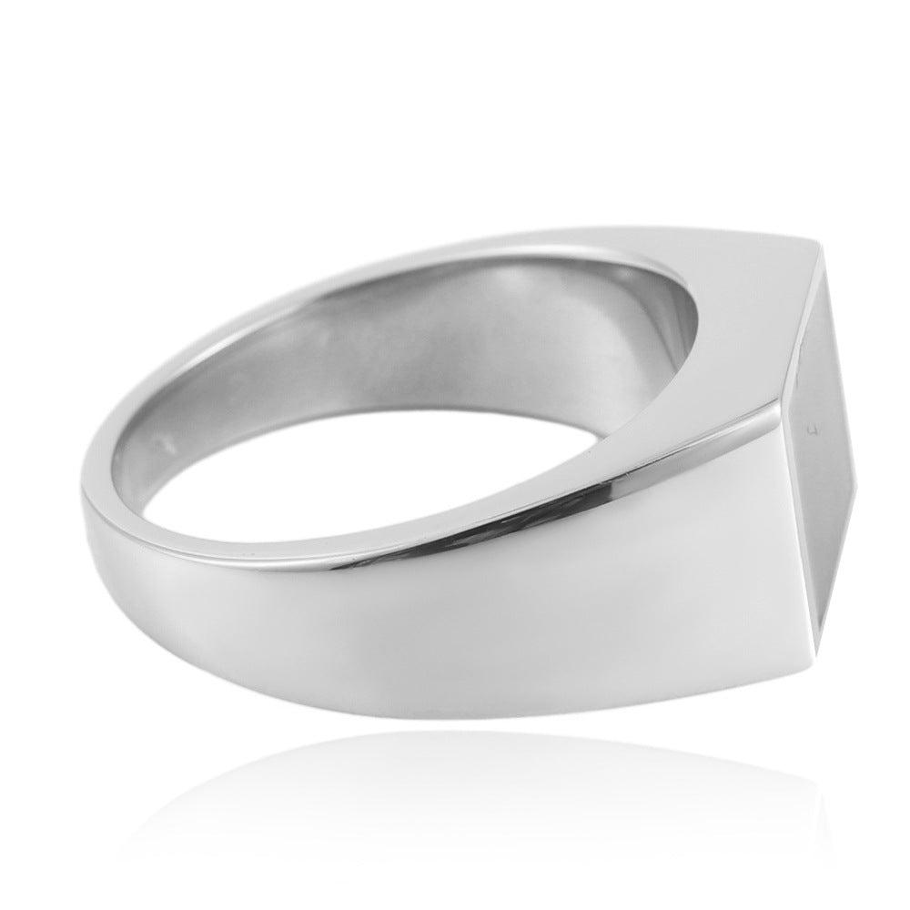 Urban Vintage Titanium Steel Square Epoxy Ring for Men - Stylish Retro Design in Black