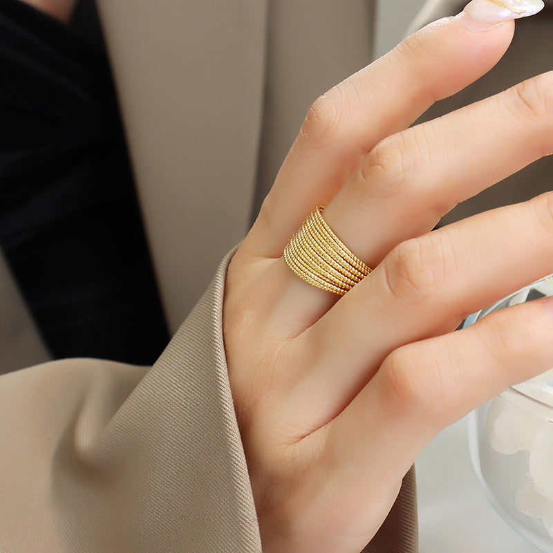 Elegant Copper Gold-Plated Multi-Layer Geometry Ring for Women