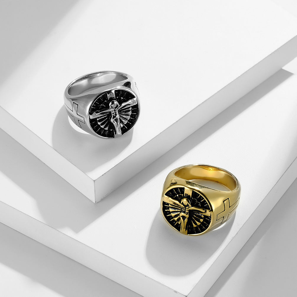 Stainless Steel Cross Men's Ring