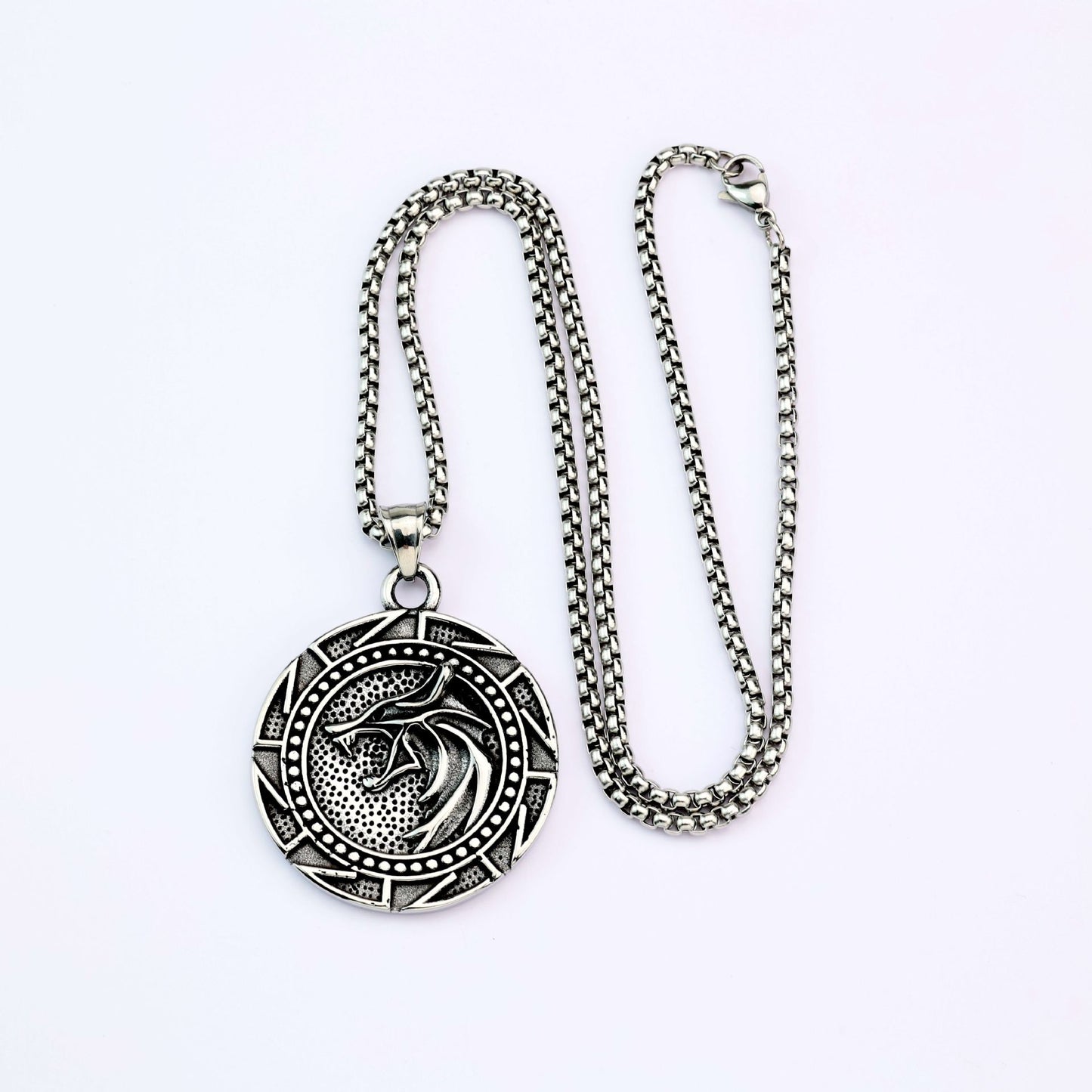 European And American Retro Men's Pendant Stainless Steel Viking Double-Sided Wolf Head Text Pendant For Men