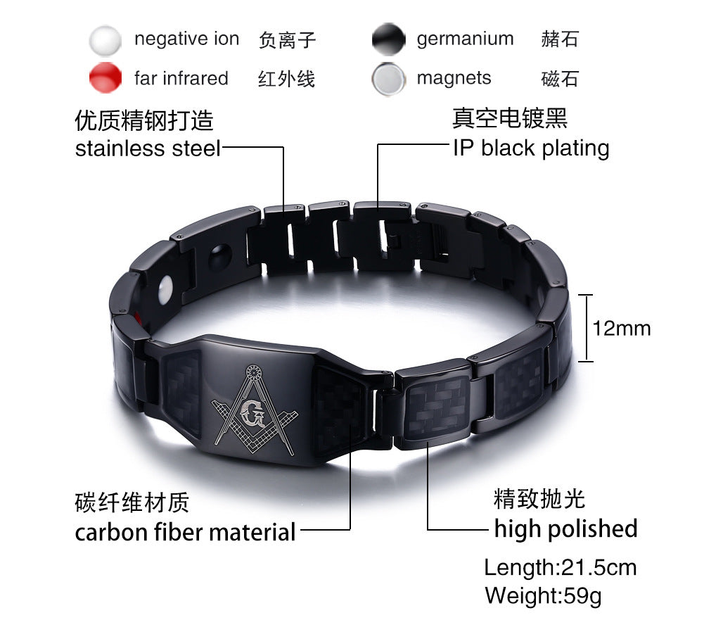 Carbon Fiber Black Stainless Steel Bracelet for Men