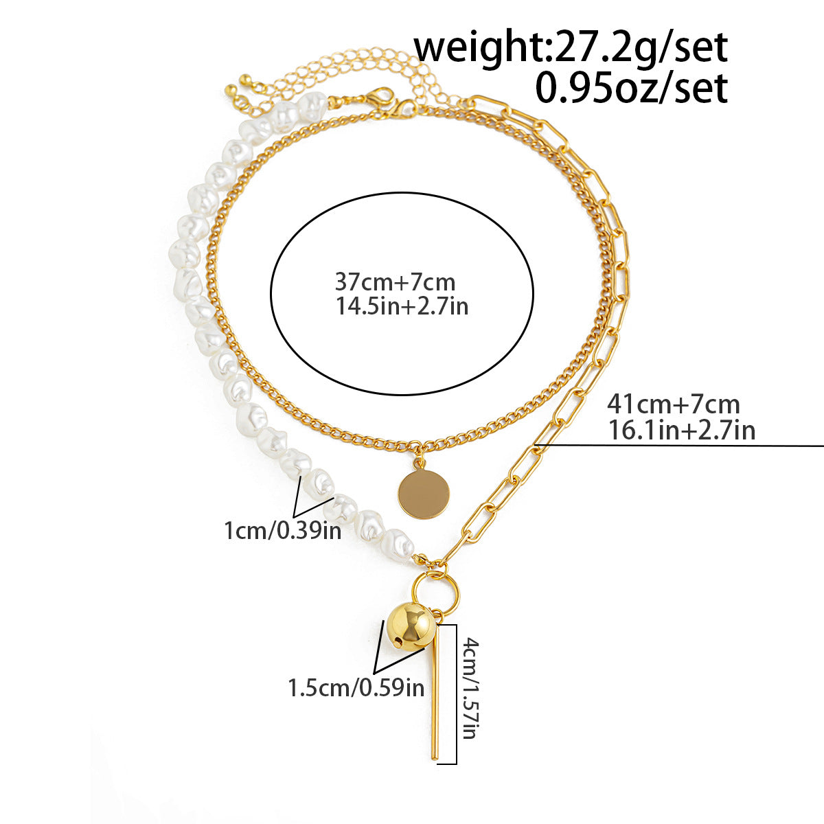 Geometric Pearl-Style Layered Pendant Necklace