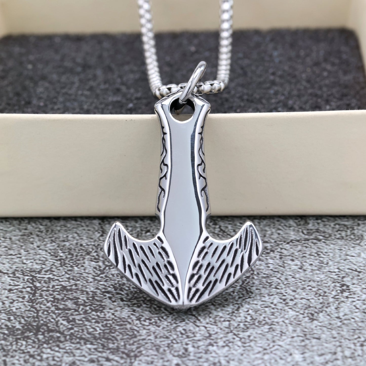 Anchor Pendant Stainless Steel Unisex Necklace Retro European American Style Planderful Norse Legacy