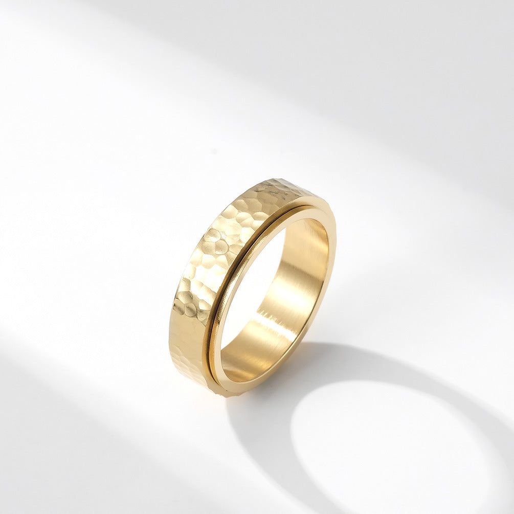 Planderful Hand Hammered Honeycomb Rotating Titanium Steel Ring Unisex Men Women Everyday Genie