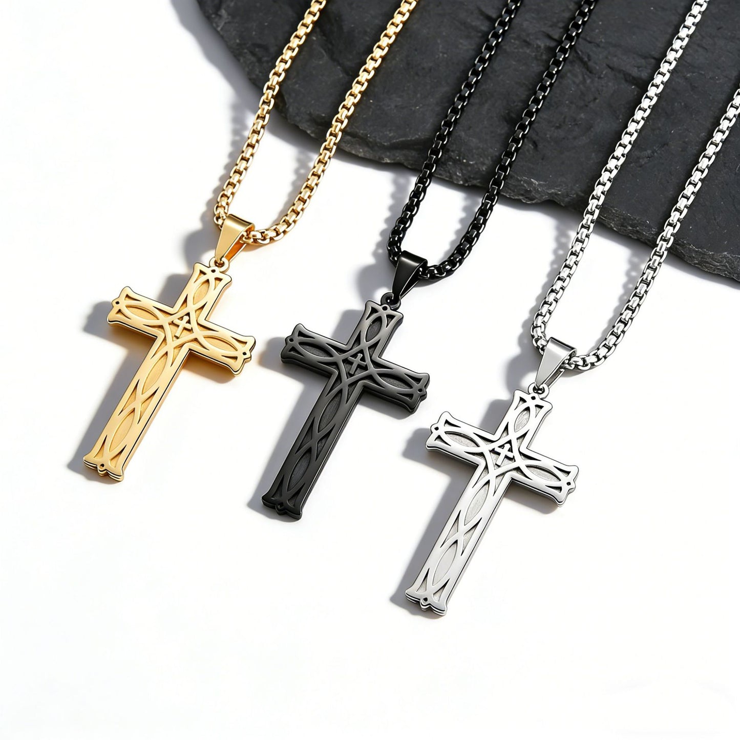 Planderful Nordic Irish Knot Titanium Steel Cross Necklace Eternal Knot Pendant For Men And Women Everyday Jewelry