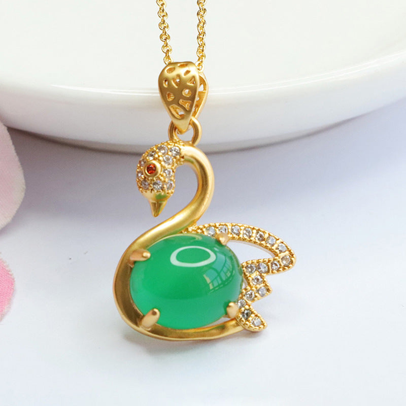 Swan Pendant Necklace with Chalcedony and Zircon Accents