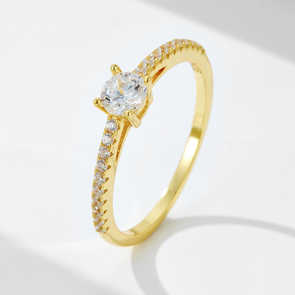European and American Ins Simple Temperament S925 Sterling Silver Zircon-Encrusted Ring