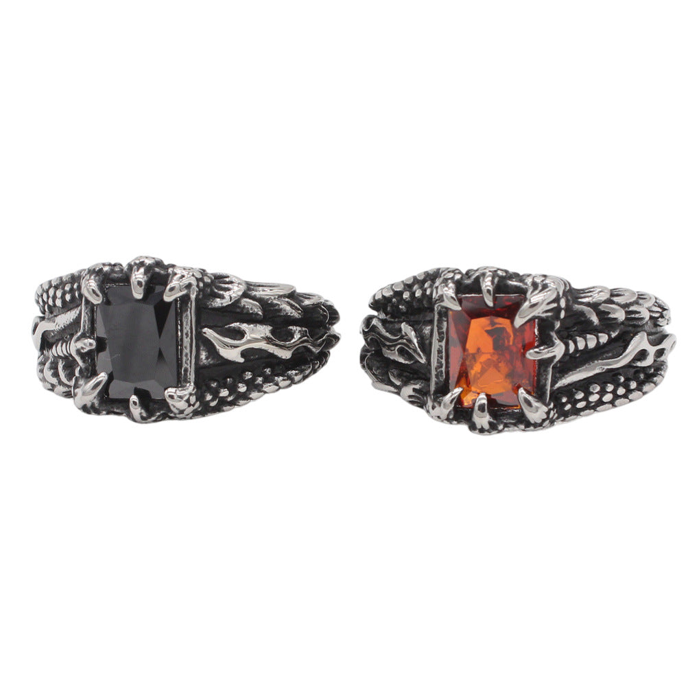 Planderful Jewelry Mens Dragon Claw Zircon Ring Stainless Steel Vintage European Design