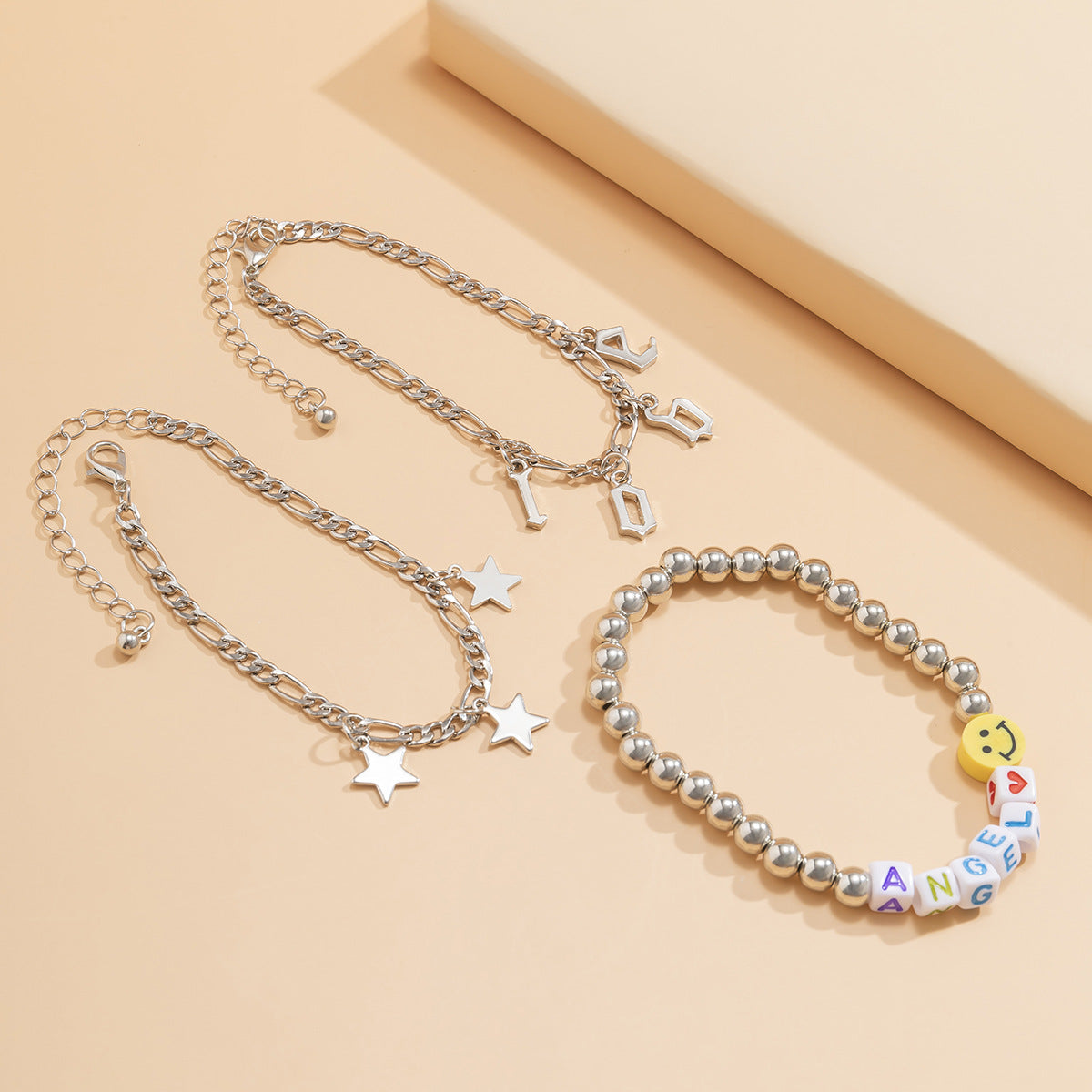 Planderful Vienna Verve Stackable Bracelets Set for Women with Fringed Smiley and Star Beads