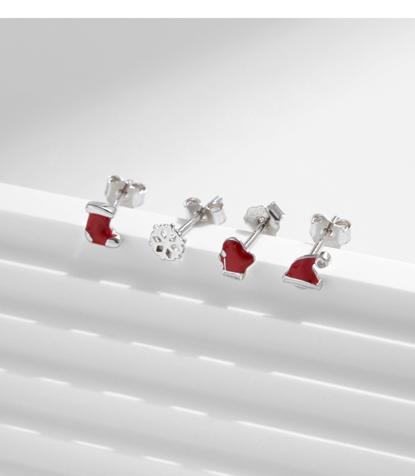 Planderful Everyday Genie Christmas Hat Snowflake Stud Earrings Set – Sterling Silver Elegance