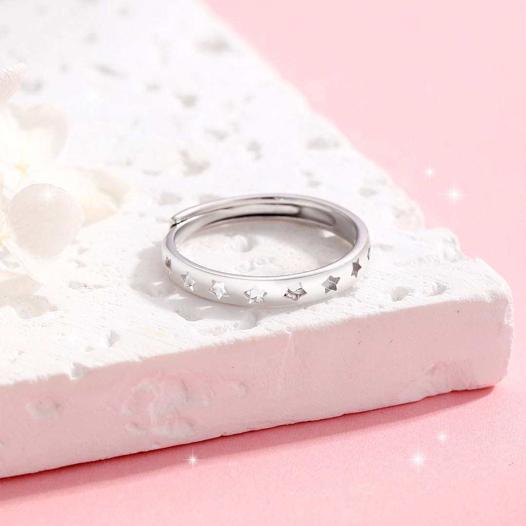 Planderful S925 Sterling Silver Ring For Women Adjustable Open Pentagram Tail Ring Fashion Jewelry