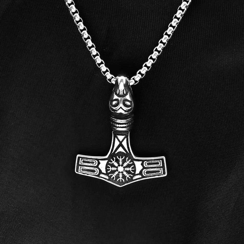 European And American Jewelry Wholesale Titanium Steel Men's Pendant Necklace Retro Viking Hammer