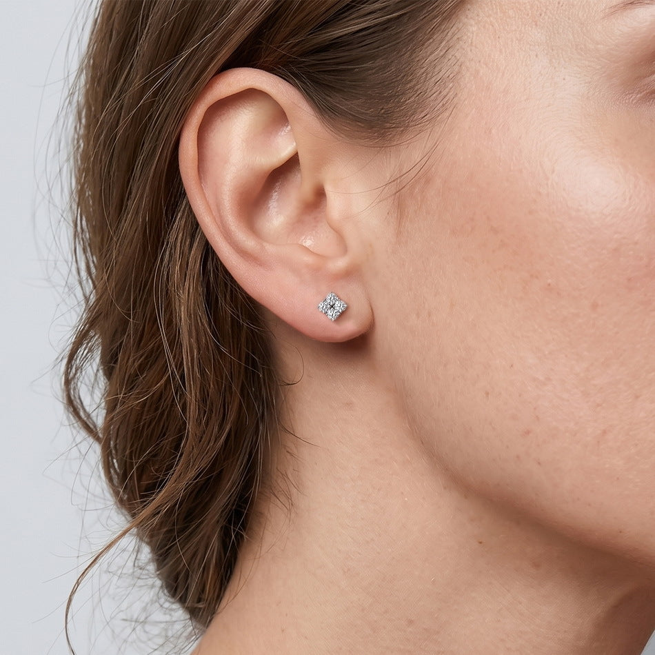 S925 Sterling Silver Moissanite Square Stud Earrings