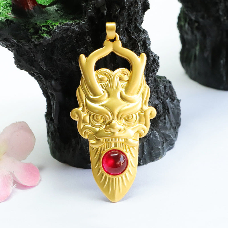 Lab-Grown Ruby Dragon Head Pendant — No Chain