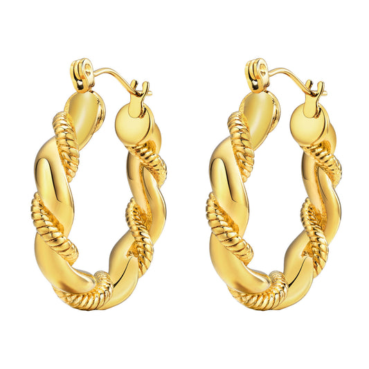 Stainless Steel Women's Twist Earrings Gold European American