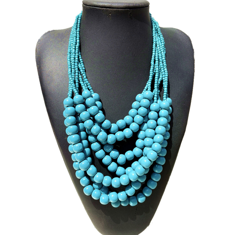 Planderful Savanna Rhythms Necklace – Exaggerated Multi-Layer Wood Bead Design
