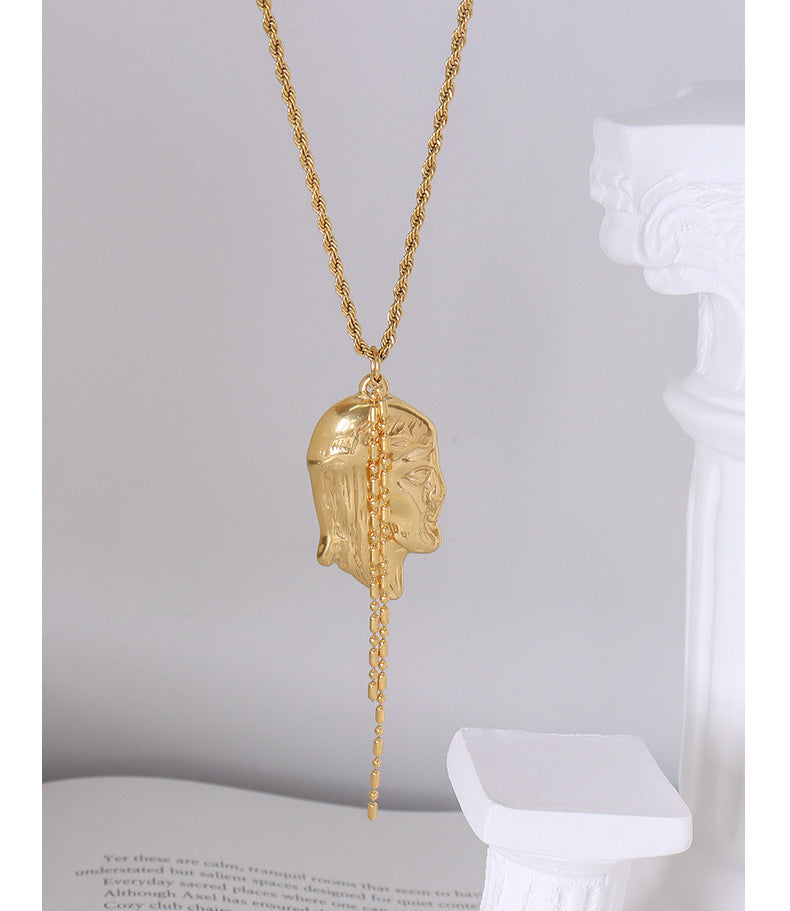 Frosty Titanium Steel Gold Portrait Necklace by Planderful