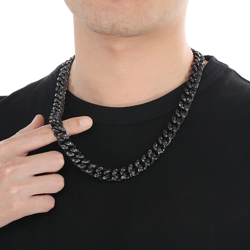 Planderful Hammered Cuban Chain Necklace Stainless Men