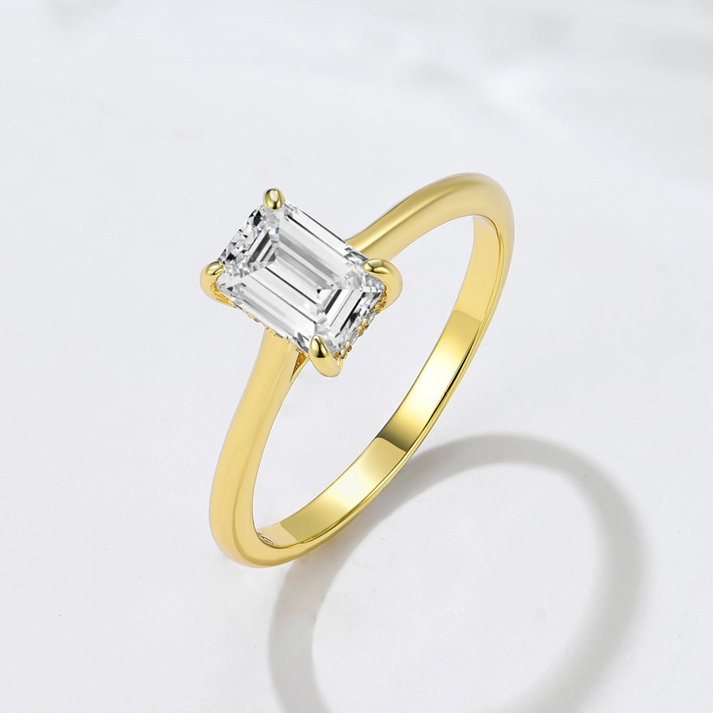 925 Sterling Silver Geometric Rectangular Zircon Ring Exquisite Simulation Diamond Wedding Ring Jewelry