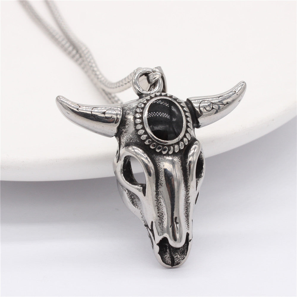 Planderful Premium Titanium Bull Head Pendant Unisex Retro Style Jewelry For Men And Women