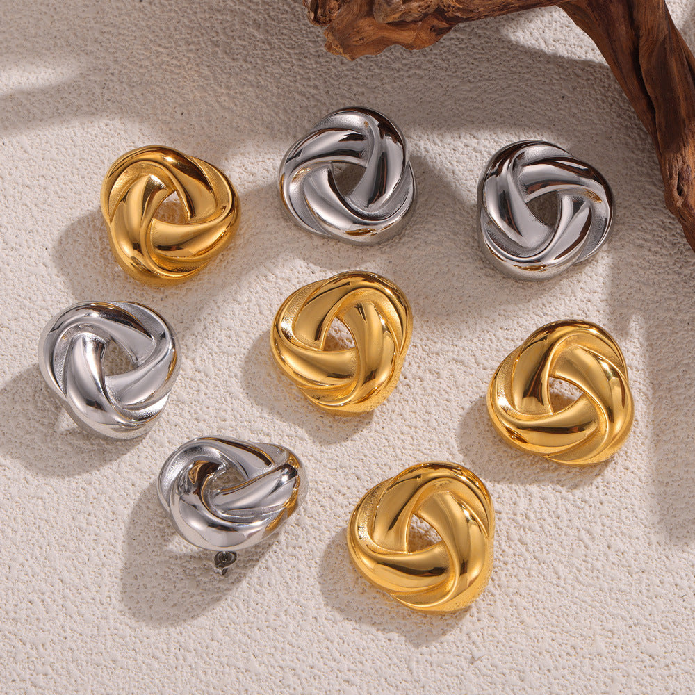 Twisted Triangle Stainless Steel Stud Earrings - Casual Geometric Style