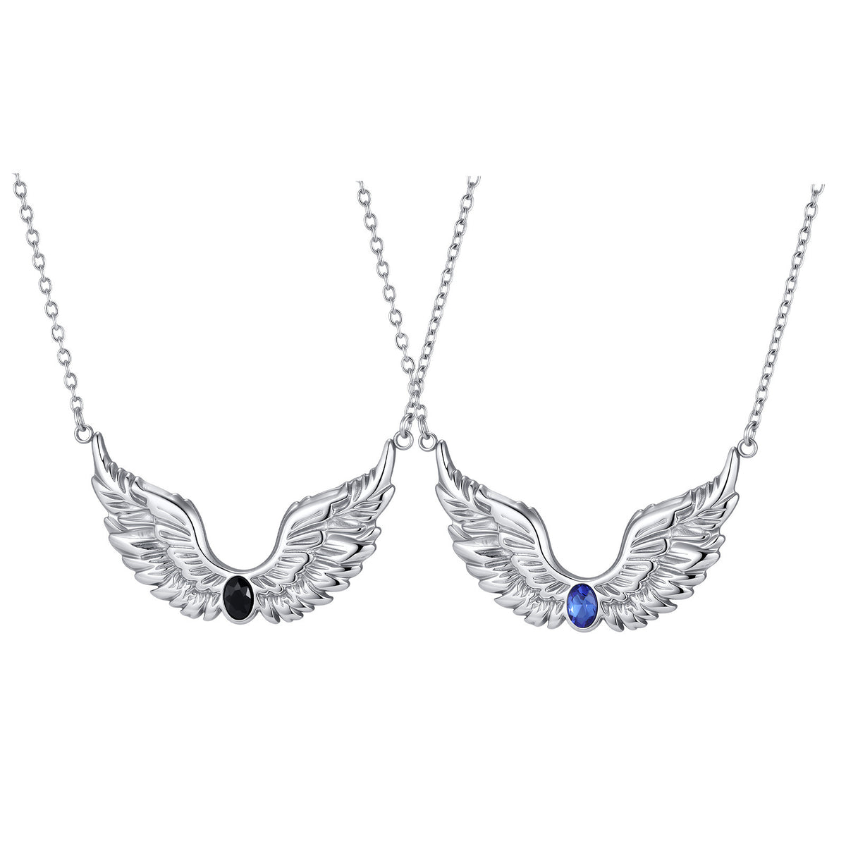 Style Men's Stainless Steel Black Zirconium Feather Wing Necklace Punk Stacked