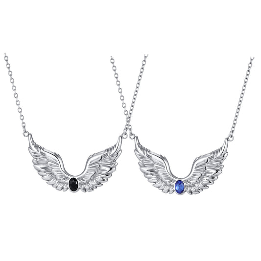 Style Men's Stainless Steel Black Zirconium Feather Wing Necklace Punk Stacked