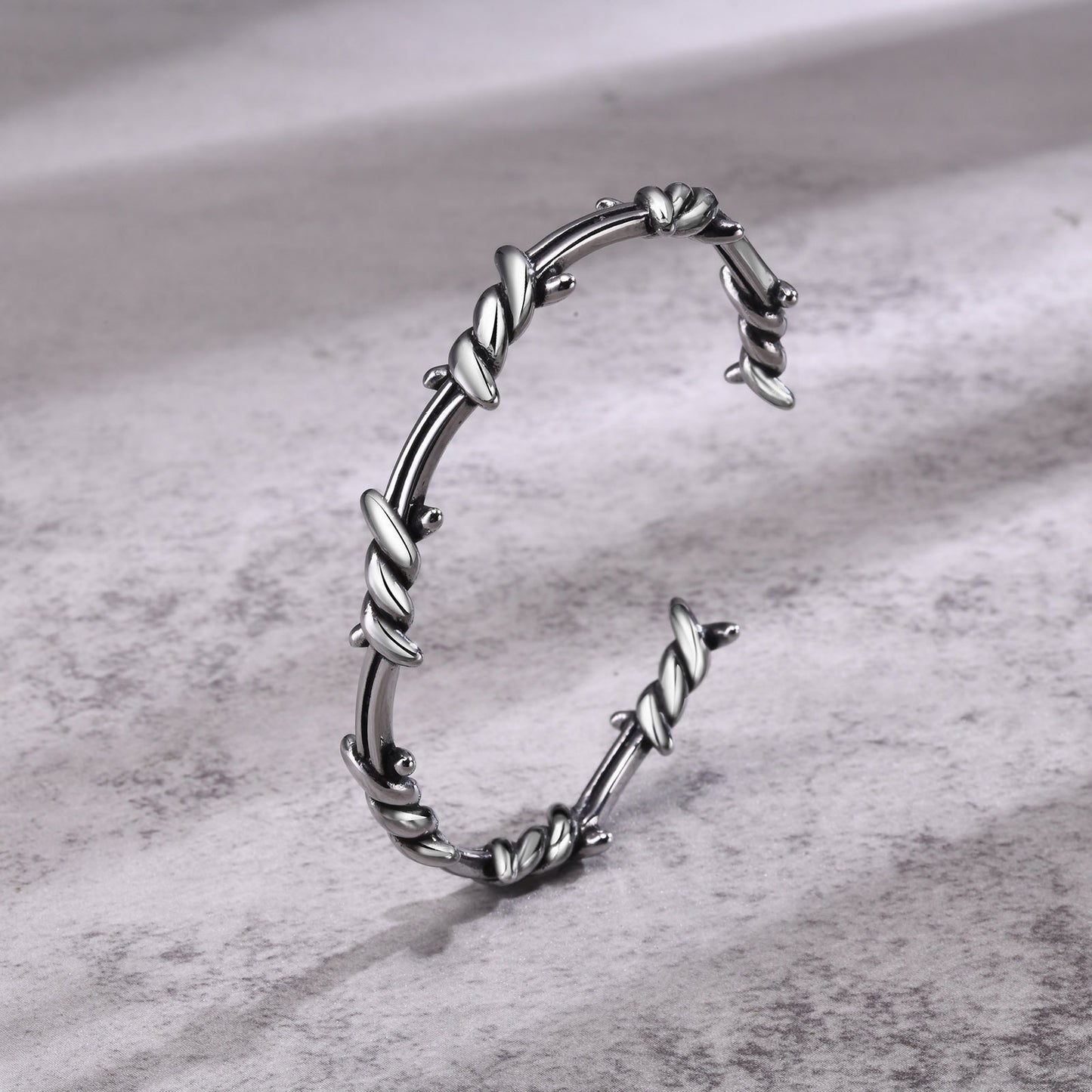 Mens Stainless Steel Open Bracelet Vintage Twist Braided Feather