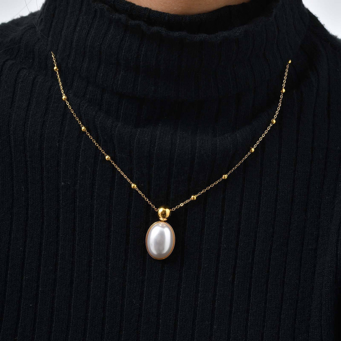 Stainless Steel Flat Cross Chain Pearl Spacer Copper Material Heart Flower Double Necklace
