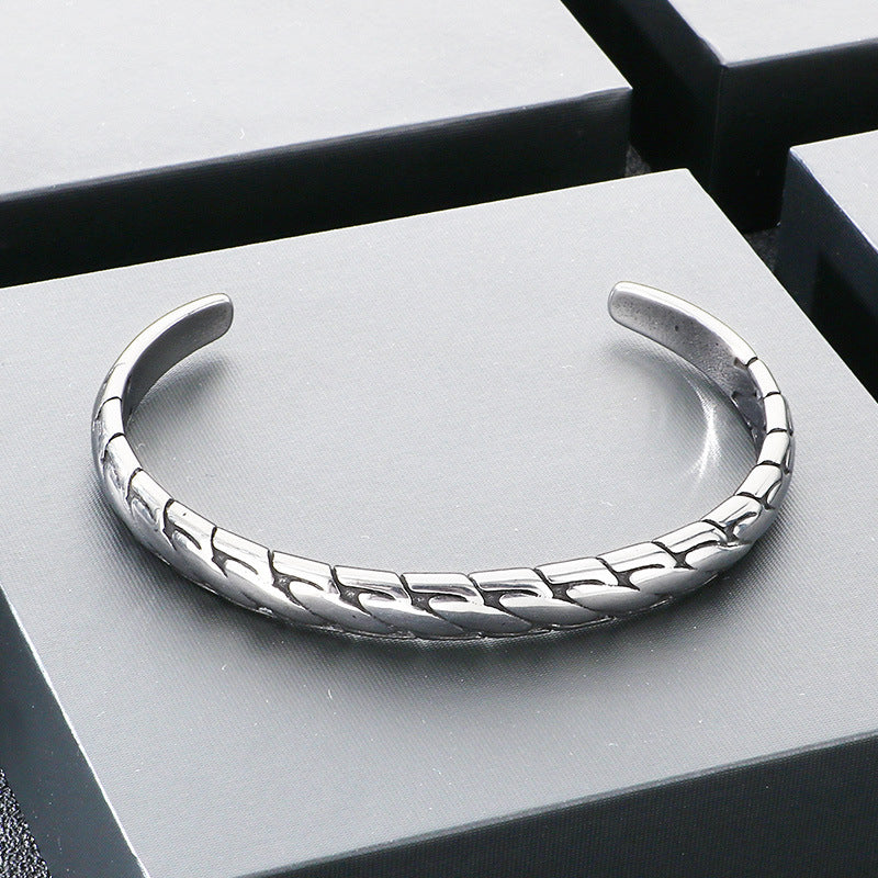 Punk Hollow Twist Bracelet – Smear Cross Pattern Open Men's Stainless Steel Bracelet