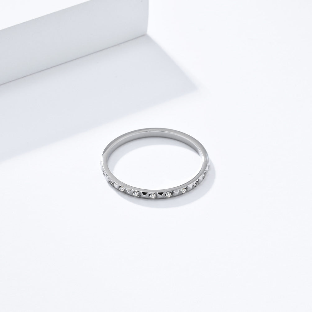 Planderful Zircon Tail Ring Titanium Steel Stacked Ring For Everyday Elegant Women