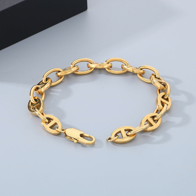 Planderful Mens Stainless Steel Pig Nose Chain Bracelet