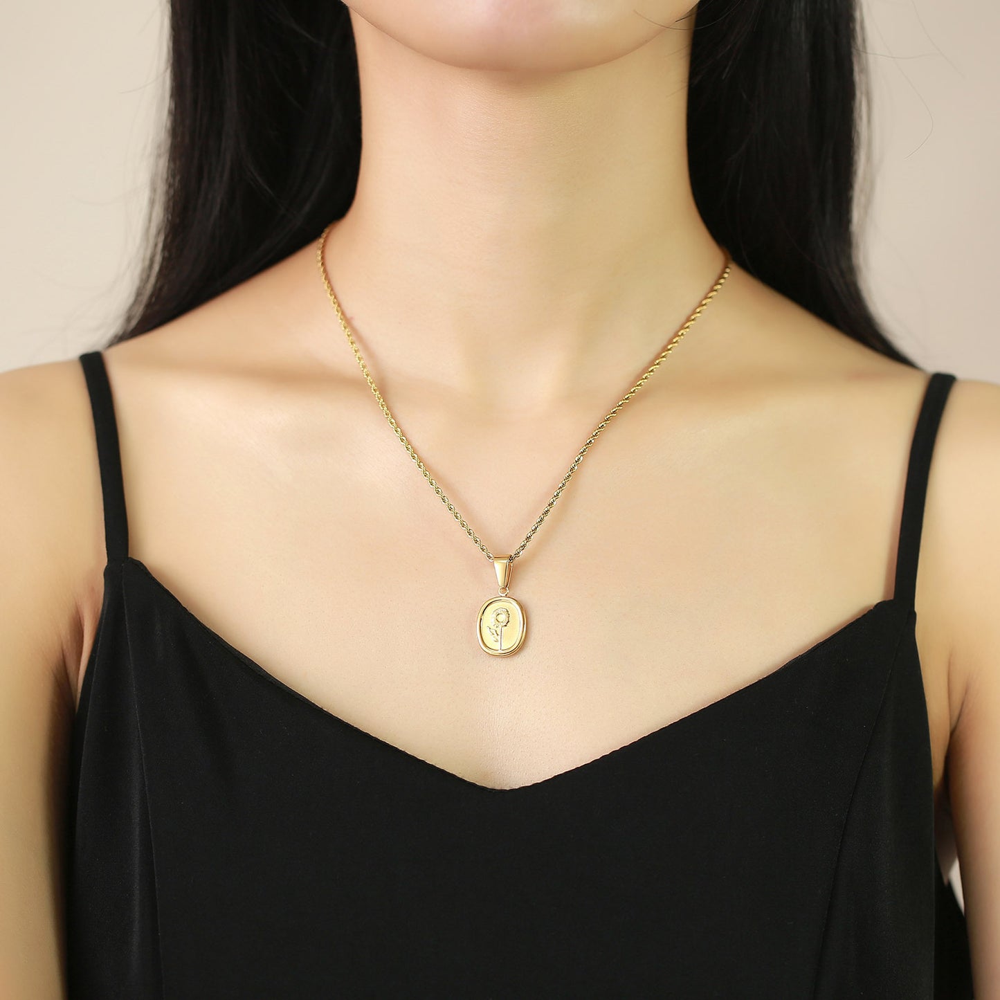 Gold Women's Necklace with Stainless Steel Sunflower Pendant