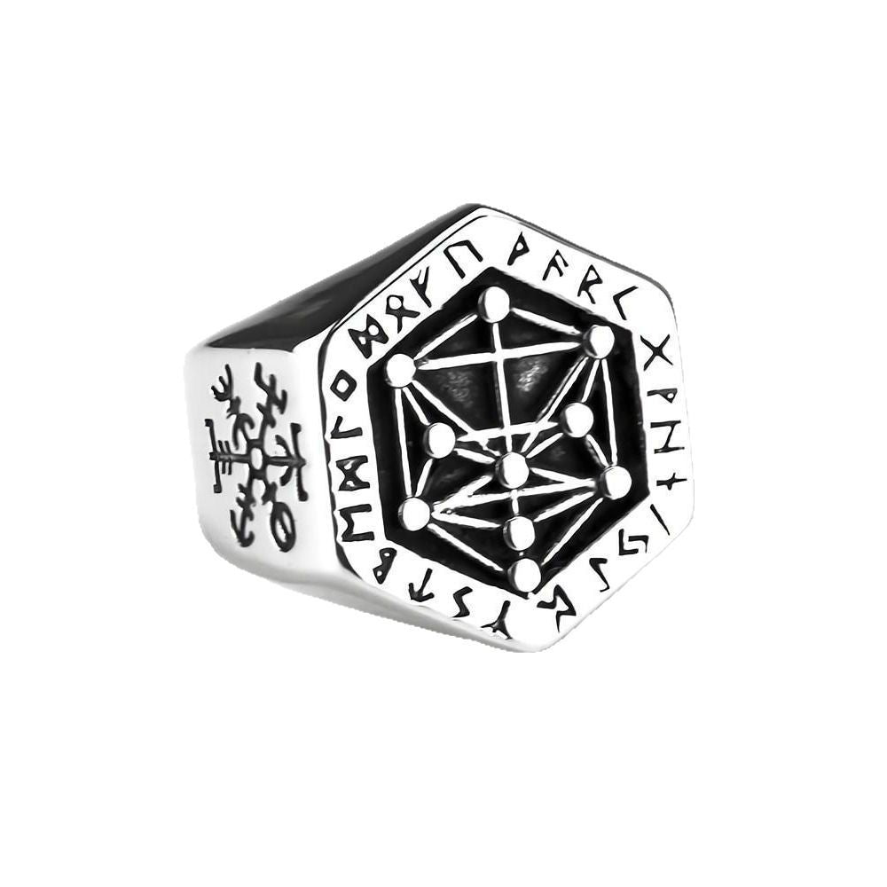 Titanium Steel Retro Viking Hexagonal Ring for Men