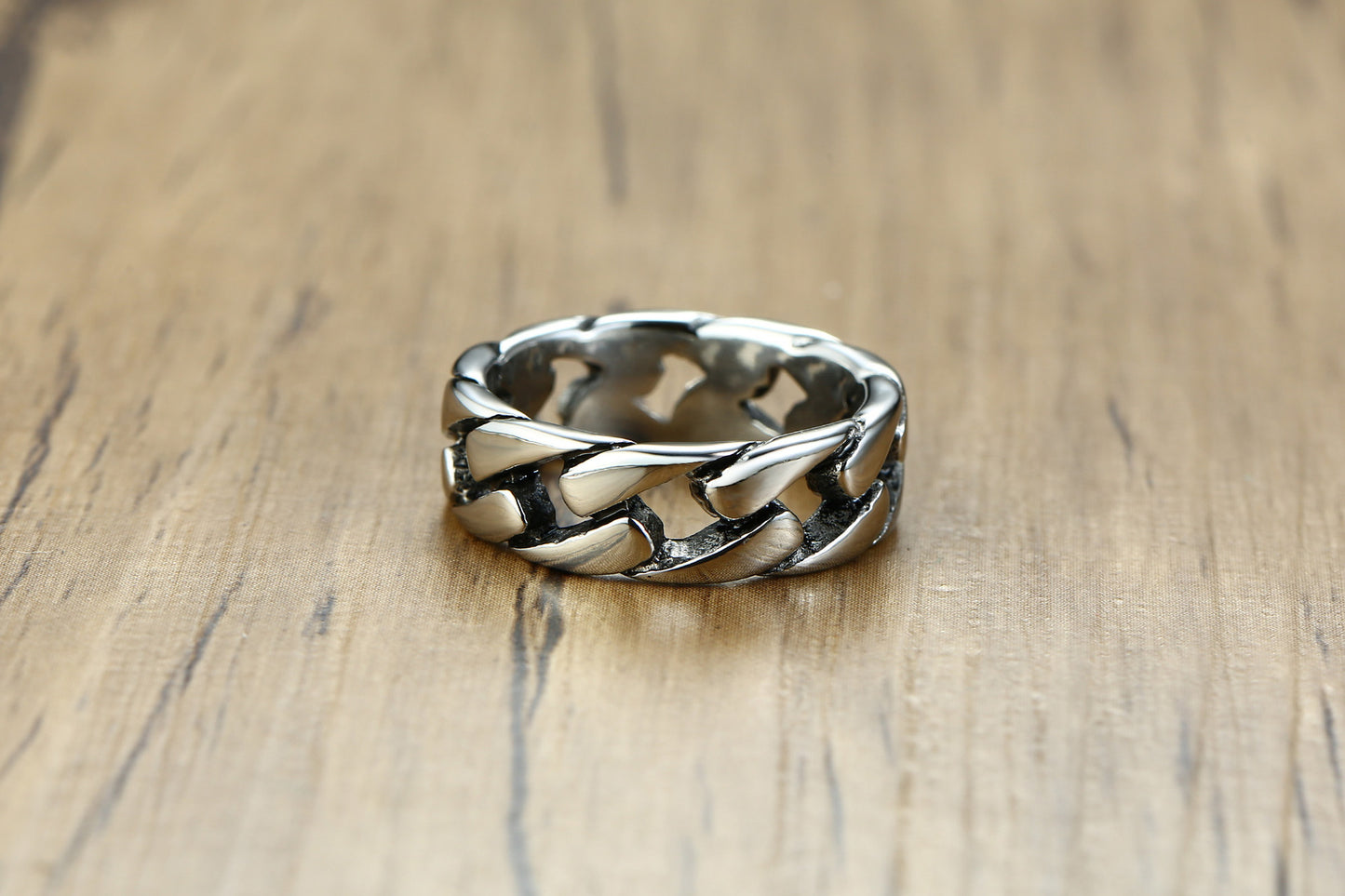 Cuban Chain Ring Jewelry Gold Titanium Steel Ring for Men
