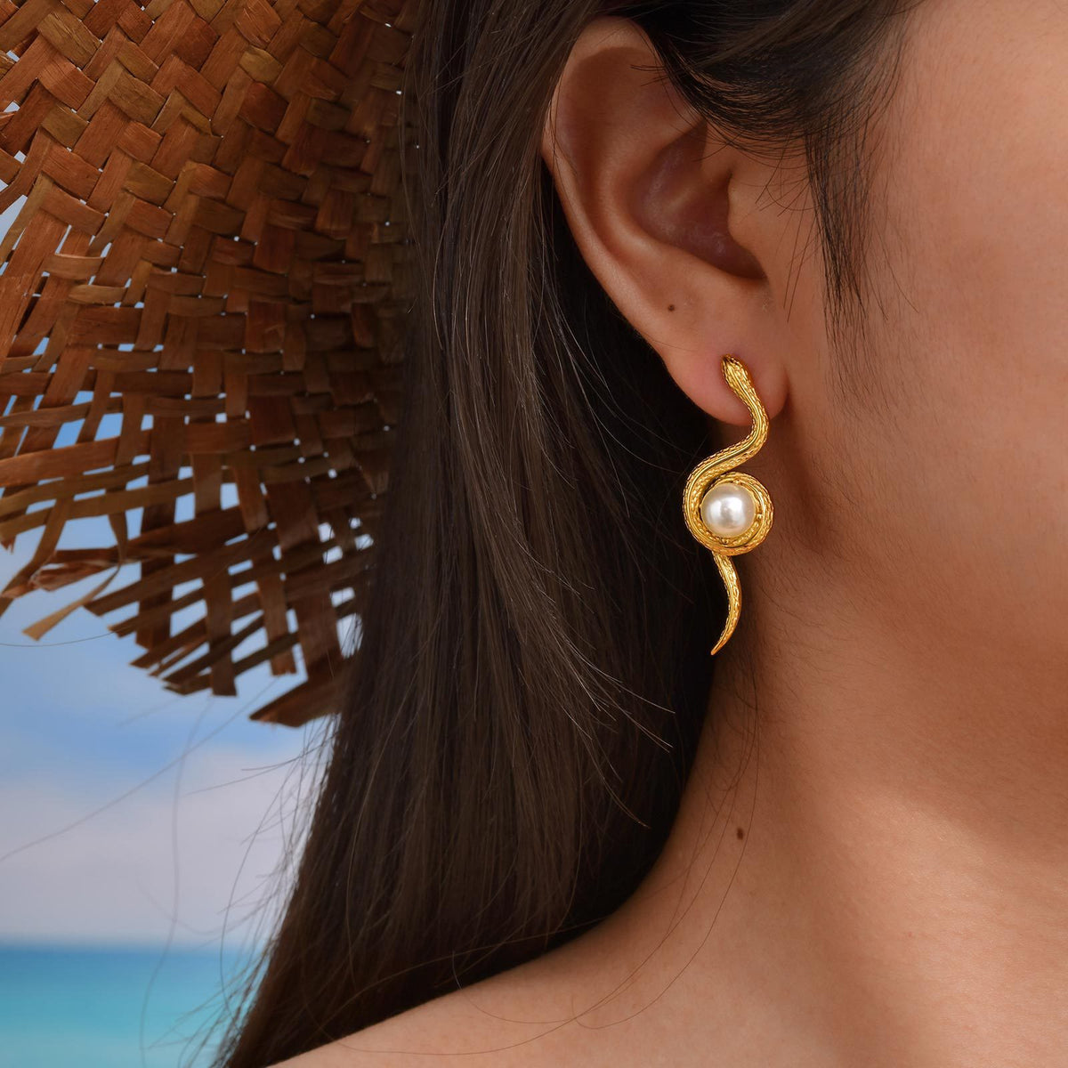Gold-Tone Sculptural Pearl S-Curve Earrings