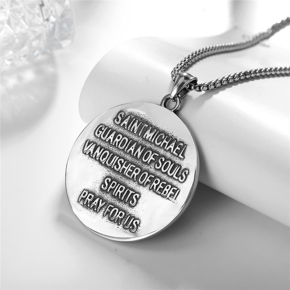 Planderful Ares Greek Mythology Pendant Retro Titanium Steel Round Card Necklace Unisex Protection Statement