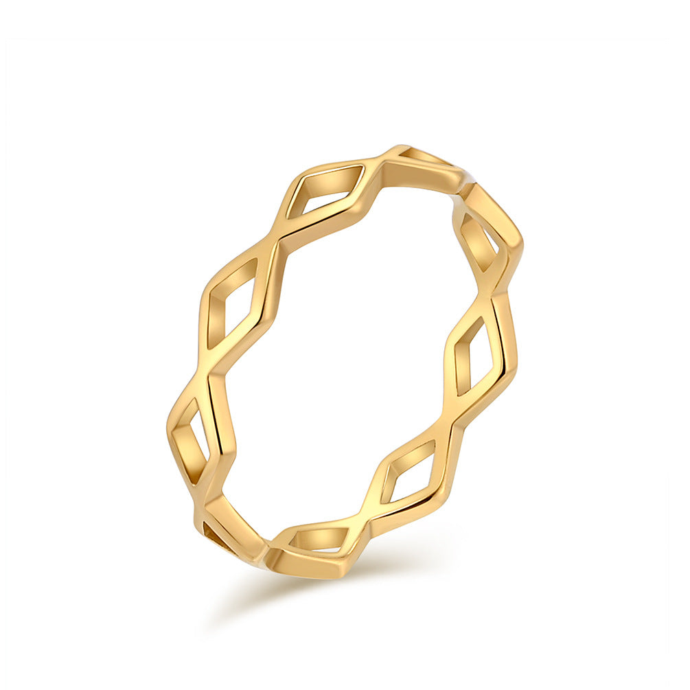 Planderful Hollow Rhombus Ring Unisex Titanium Stainless Steel Jewelry Premium Elegant Durability